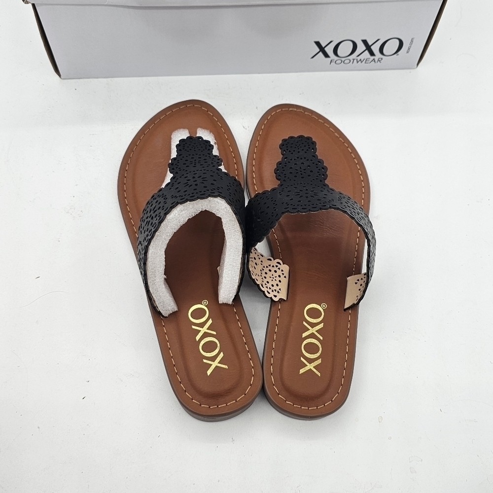XOXO Rally Floral Cutout Thong Sandals Black Size 6 - Picture 7 of 8